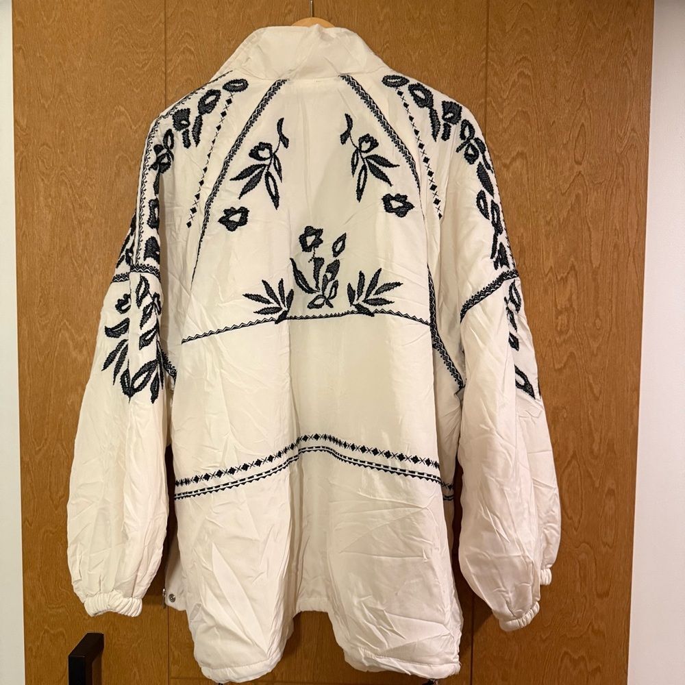 Anthropologie Embroidered Puffer Coat in Ivory 1X - Picture 13 of 16